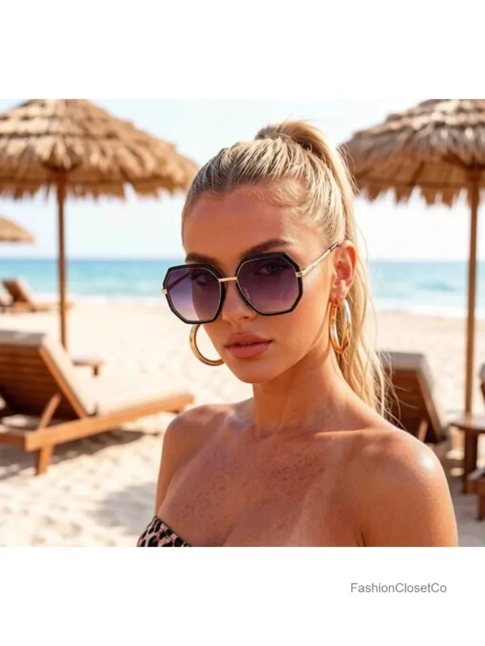 Oversized Pilot Sunglasses for Women UV Protection Lightweight Square Frame